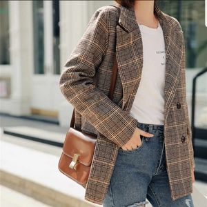 Plaid Houndstooth blazer coat wool blend